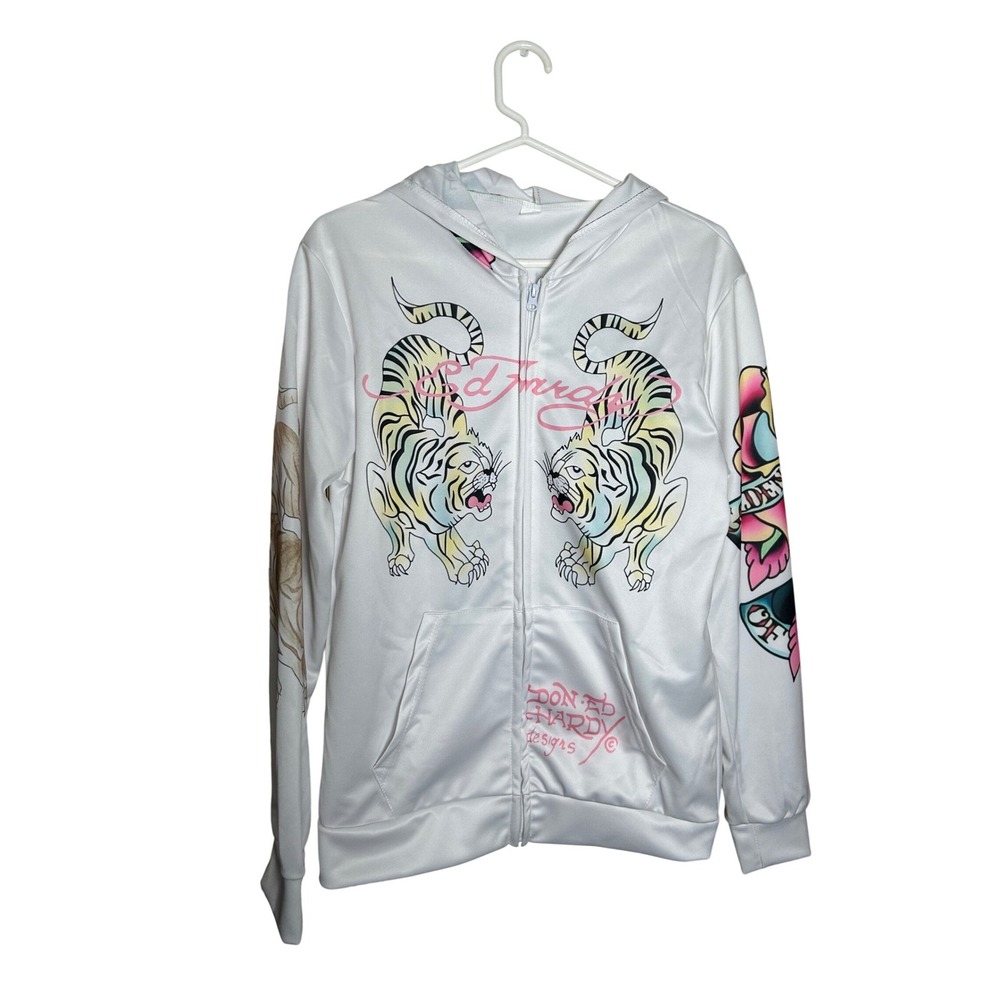 White Tiger Dragon Tattoo Graphic Zip Up Hoodie Sweatshirt Streetwear Y2K